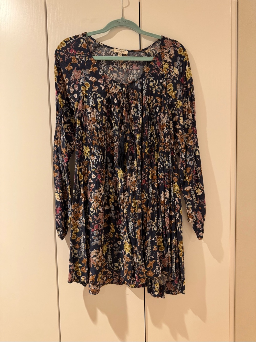 Navy Floral Long Sleeve Tunic Dress